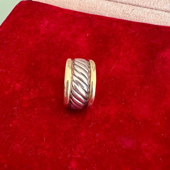 David Yurman Two-Tone Cable Cigar Band Ring – Sterling Silver & 14K Gold, Size 7 - Picture 2 of 13
